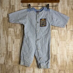 Vintage Little Levis Blue White Stripe Baby Boy Romper Jumpsuit‎ Size 12 Months